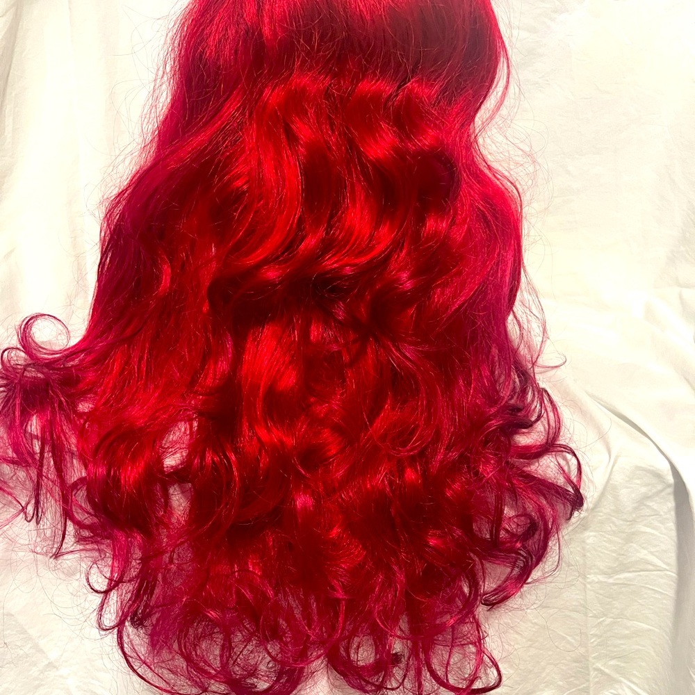 Vibrant Red Curly with Bang Synthetic Wig.